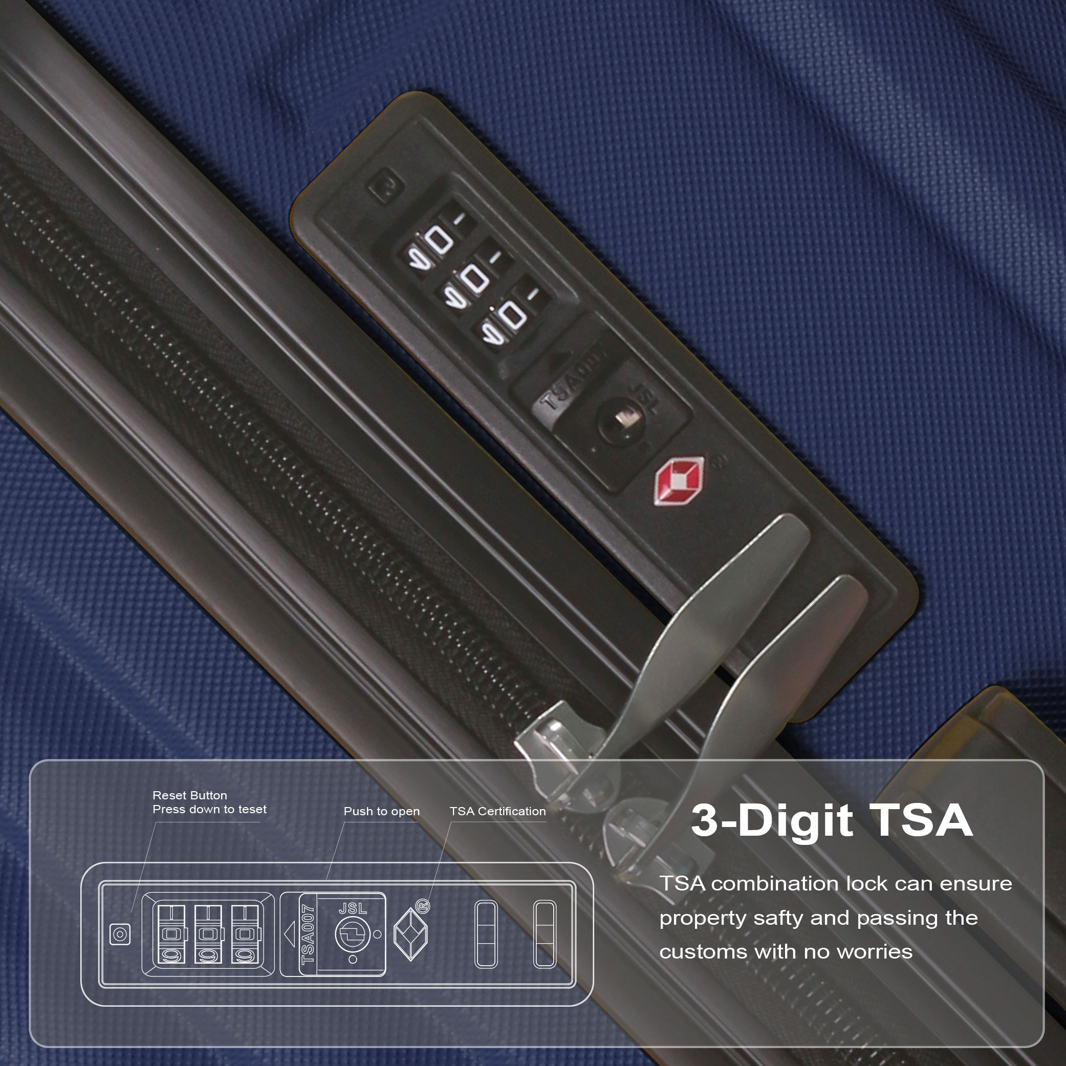 Blue 3-Piece Premium ABS Luggage Set-20", 24", And 28" Suitcases With Multi-Position Handle, Silent Spinner Wheels, And TSA-Approved Lock-Durable, Stylish, And Spacious Travel Gear_voghion.com